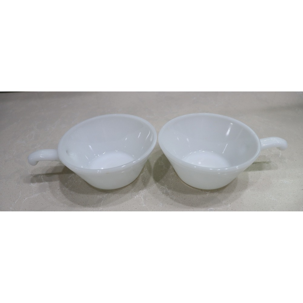 Anchor Hocking White Milk Glass Lug Soup Bowls Set of 2 Vintage USA